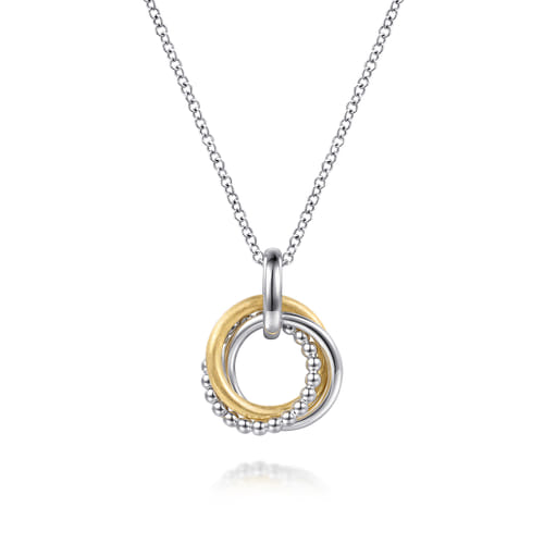 Petite Knocker Circle Necklace in Sterling Silver & 14K Yellow Gold
