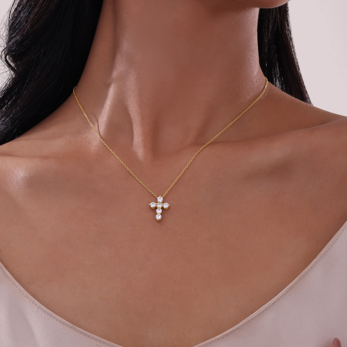 Simulated Cross Necklace in Gold Plated Sterling Silver