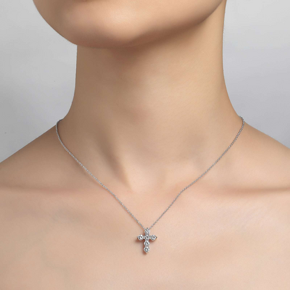 Simulated Cross Necklace in Sterling Silver