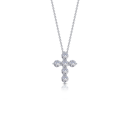 Simulated Cross Necklace in Sterling Silver