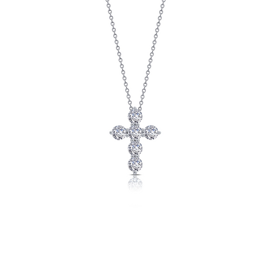 Simulated Cross Necklace in Sterling Silver