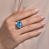 Simulated Aquamarine & Diamond Cocktail Ring in Sterling Silver