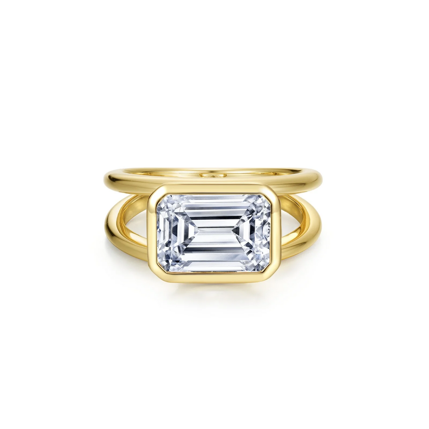 Simulated Diamond Emerald Split Ring in Gold Plated Sterling Silver