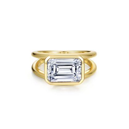 Simulated Diamond Emerald Split Ring in Gold Plated Sterling Silver
