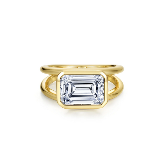 Simulated Diamond Emerald Split Ring in Gold Plated Sterling Silver
