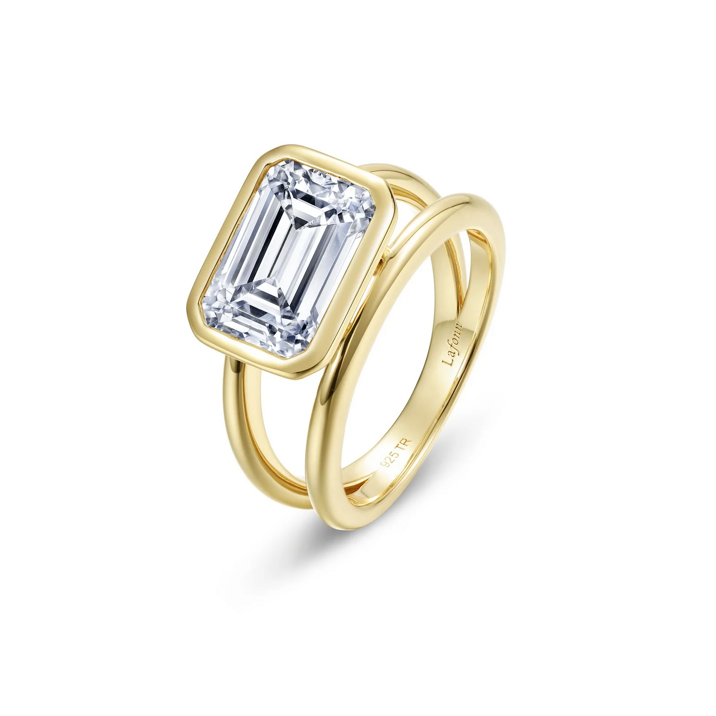 Simulated Diamond Emerald Split Ring in Gold Plated Sterling Silver