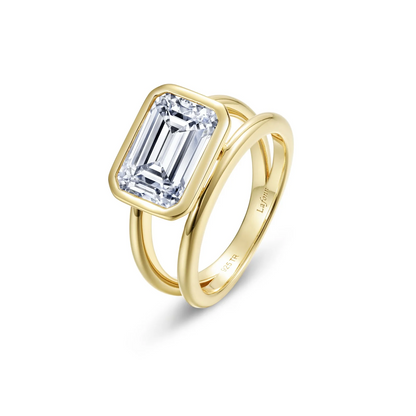 Simulated Diamond Emerald Split Ring in Gold Plated Sterling Silver