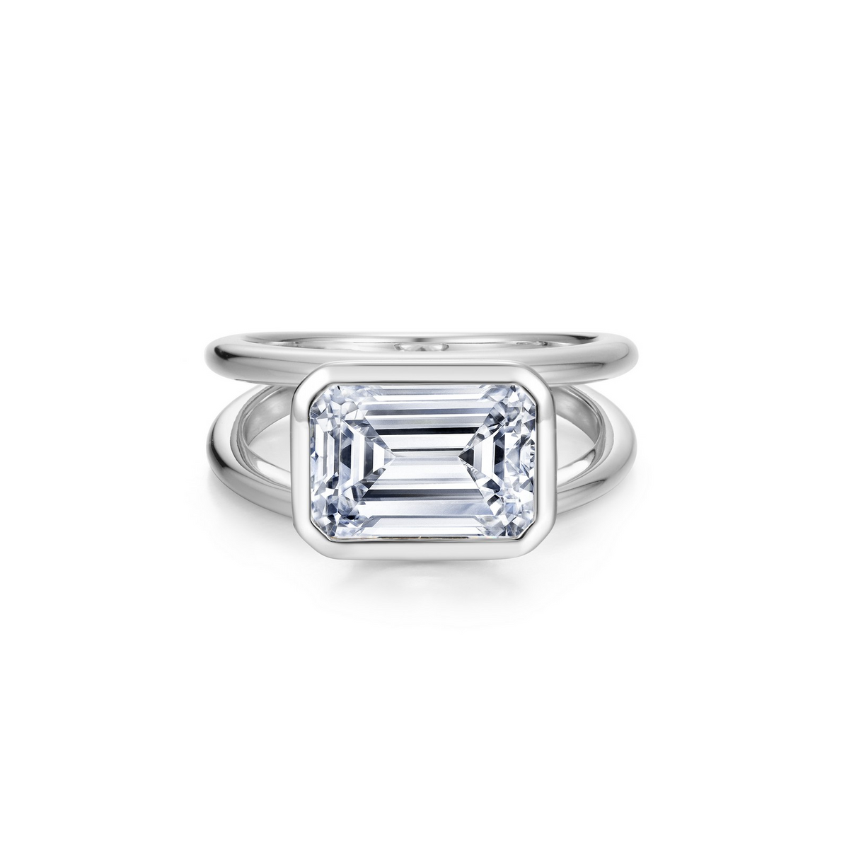 Simulated Diamond Emerald Split Ring in Sterling Silver