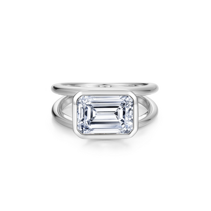 Simulated Diamond Emerald Split Ring in Sterling Silver