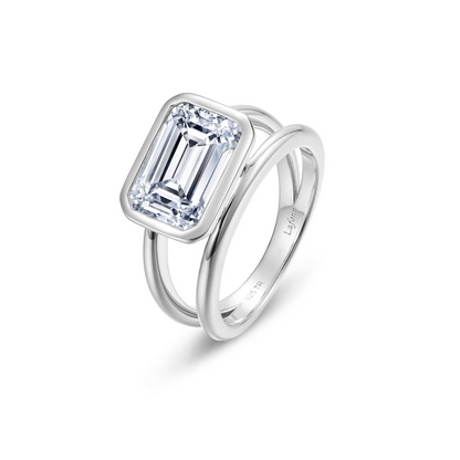 Simulated Diamond Emerald Split Ring in Sterling Silver