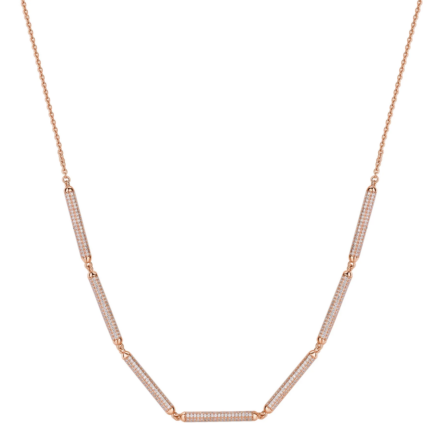 Cubic Zirconia Bianca Barrel Bib Necklace Rose Gold Plated Sterling Silver