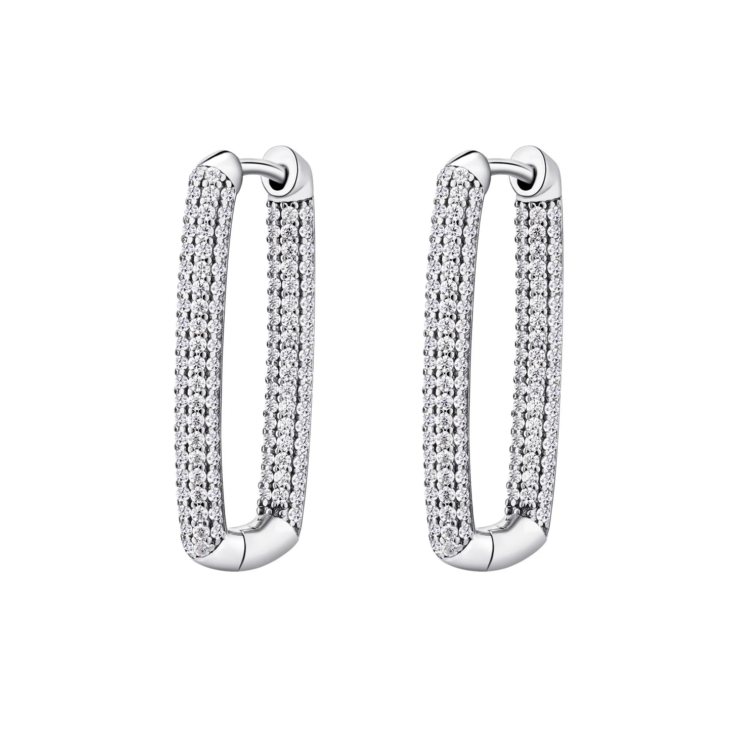 Cubic Zirconia Bianca Long Square Hoop Earrings in Sterling Silver