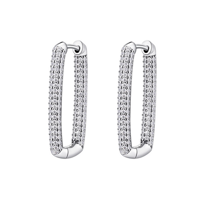 Cubic Zirconia Bianca Long Square Hoop Earrings in Sterling Silver