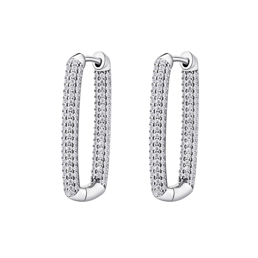Cubic Zirconia Bianca Long Square Hoop Earrings in Sterling Silver