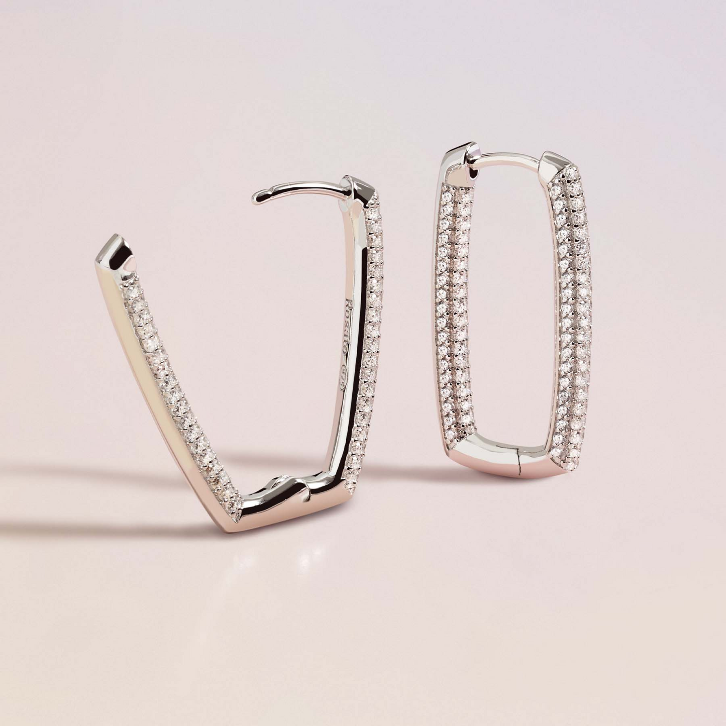 Cubic Zirconia Bianca Long Square Hoop Earrings in Sterling Silver