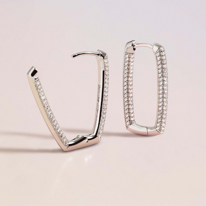 Cubic Zirconia Bianca Long Square Hoop Earrings in Sterling Silver