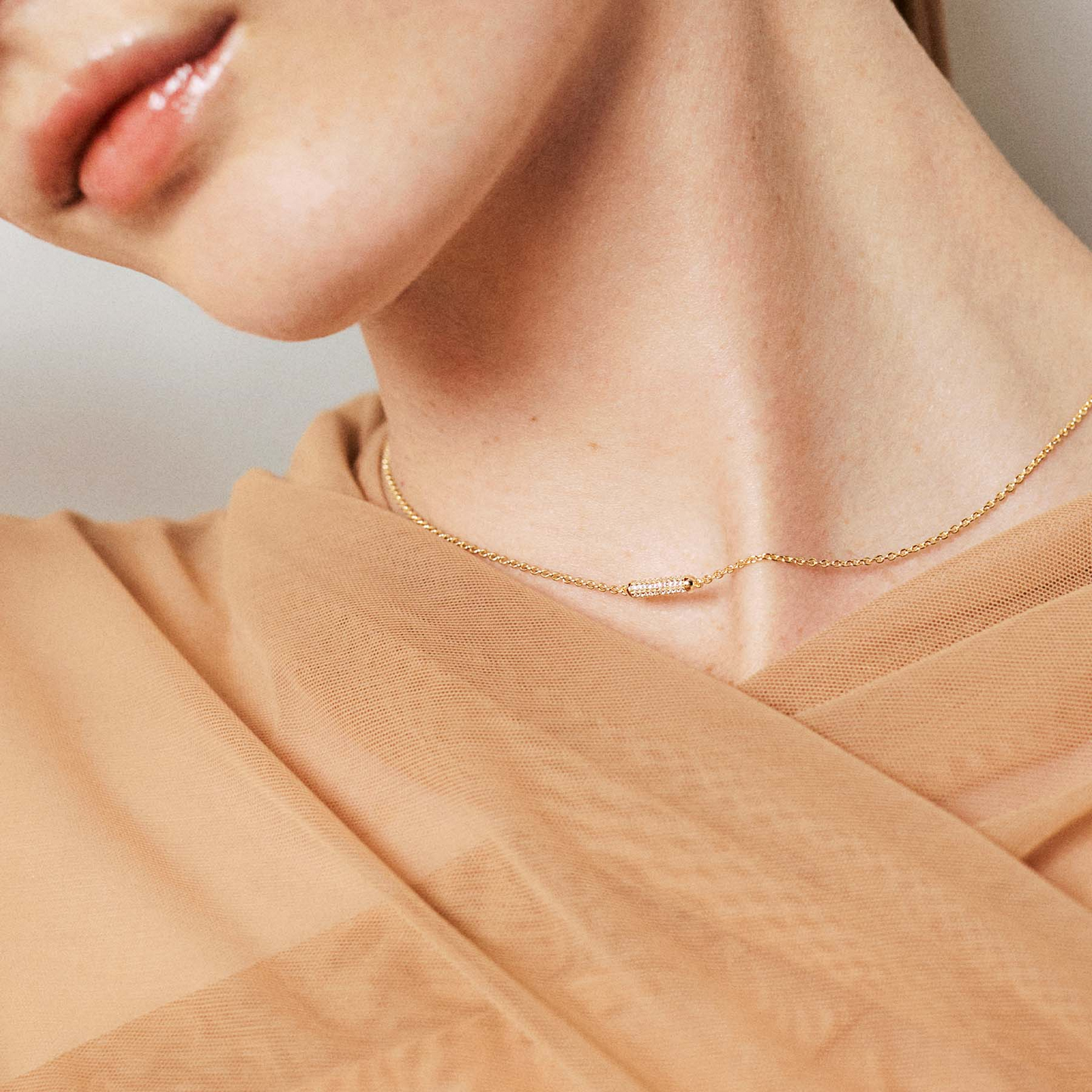 Cubic Zirconia Bianca Bar Necklace in Gold Plated Sterling Silver