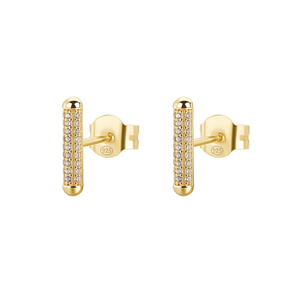 Cubic Zirconia Bianca Small Bar Earrings in Gold Plated Sterling Silver