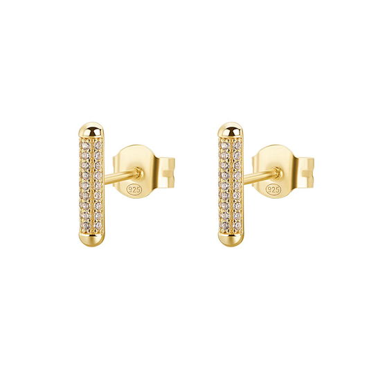 Cubic Zirconia Bianca Small Bar Earrings in Gold Plated Sterling Silver