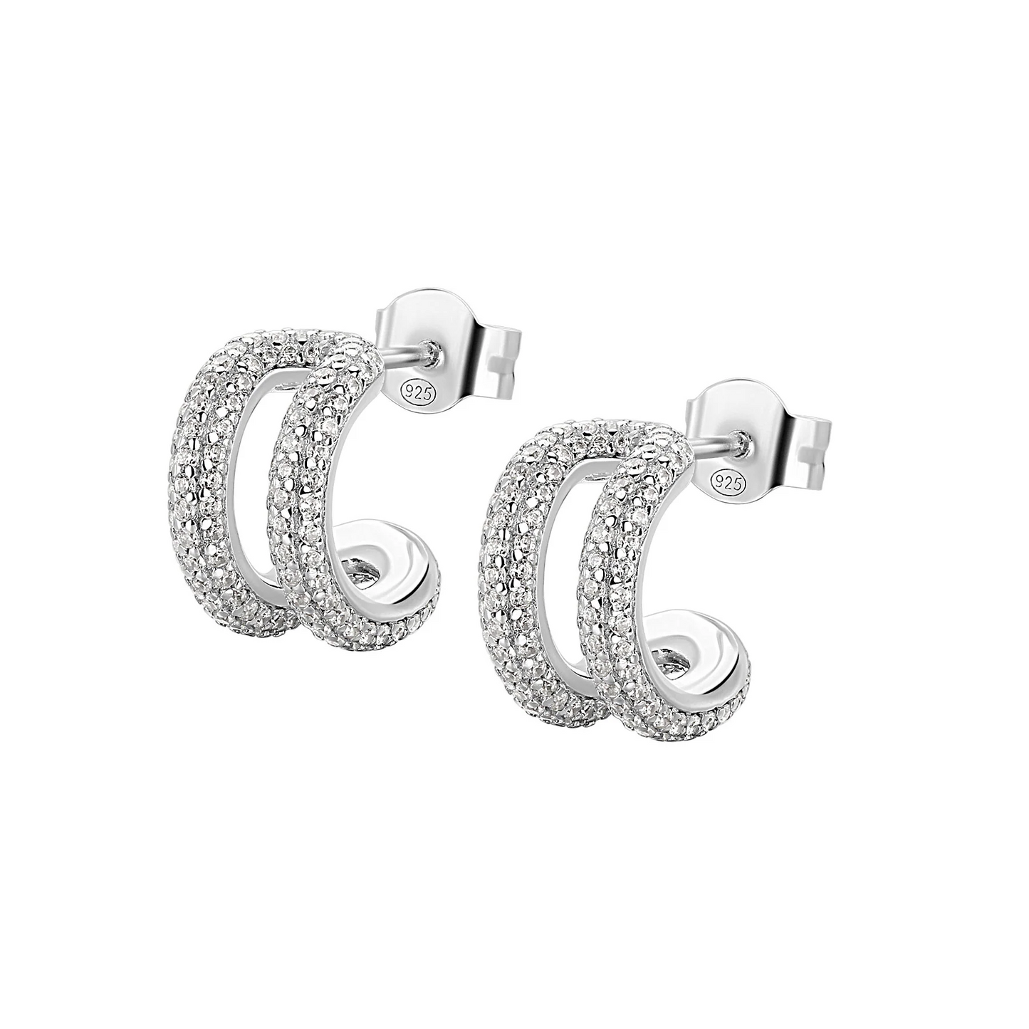 Cubic Zirconia Bianca Double Row Hoop Earrings in Sterling Silver