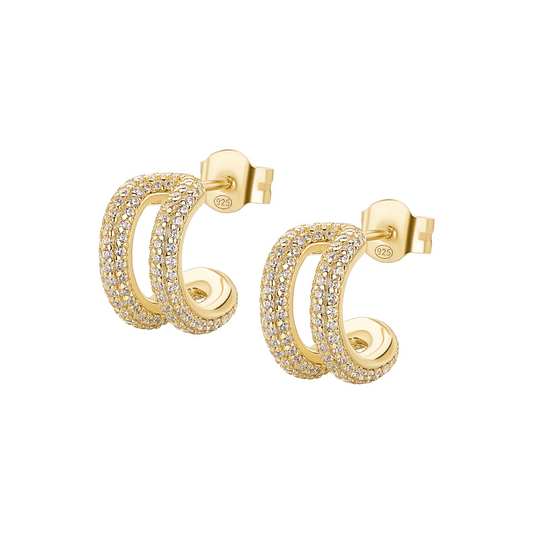 Cubic Zirconia Bianca Double Row Hoop Earrings in Gold Plated Sterling Silver