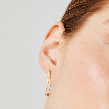 Cubic Zirconia Bianca Long Oval Hoop Earrings in Gold Plated Sterling Silver
