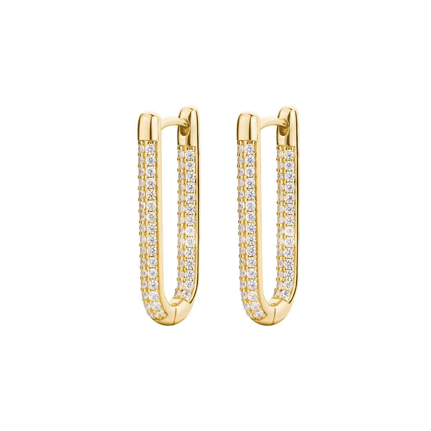 Cubic Zirconia Bianca Long Oval Hoop Earrings in Gold Plated Sterling Silver
