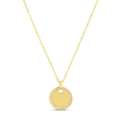 Diamond Round Tag Necklace in 14K Yellow Gold