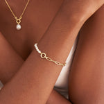 Gold Pearl Chunky Link Chain Bracelet in Sterling Silver