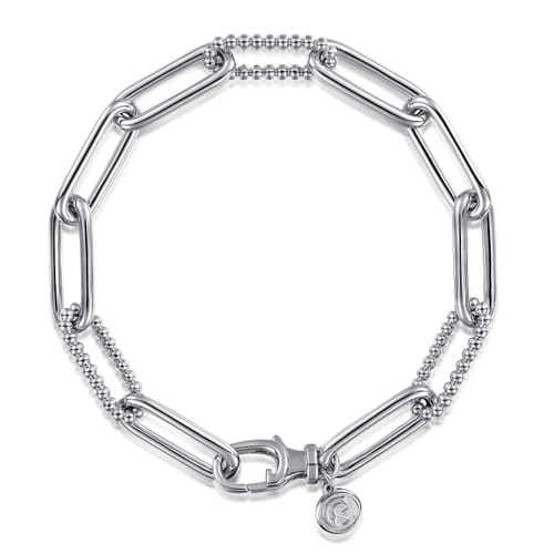 Paperclip Textured Link Bracelet in Sterling Silver