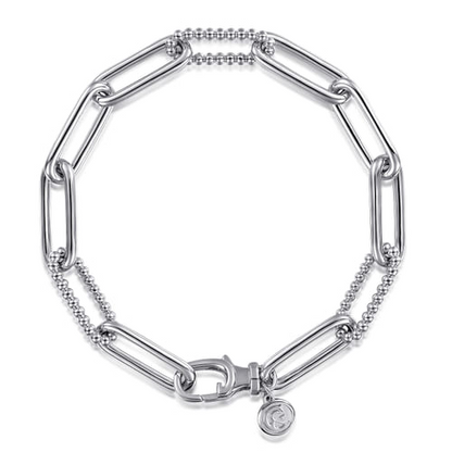 Paperclip Textured Link Bracelet in Sterling Silver