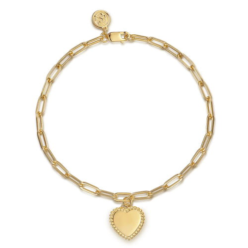 Paperclip Chain Bracelet with Framed Heart Charm in 14K Yellow Gold
