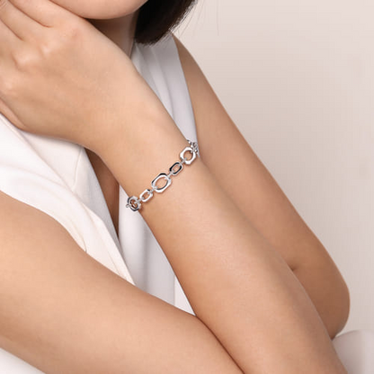 Square Beaded Link Bracelet in Sterling Silver