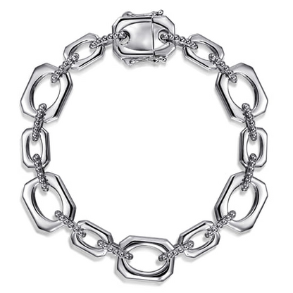 Square Beaded Link Bracelet in Sterling Silver