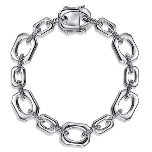 Square Beaded Link Bracelet in Sterling Silver