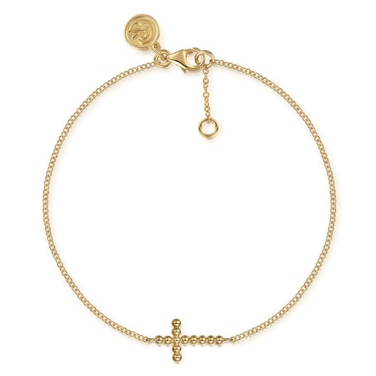 Beaded Cross Bracelet in 14K Yellow Gold