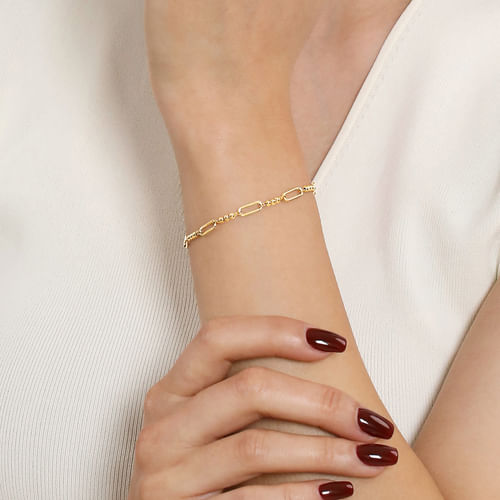 Beaded Paperclip Bracelet in 14K Yellow Gold