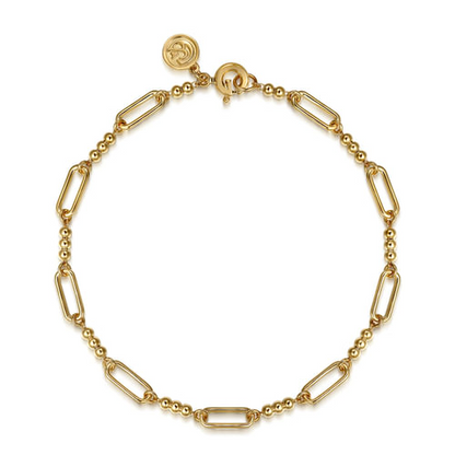 Beaded Paperclip Bracelet in 14K Yellow Gold