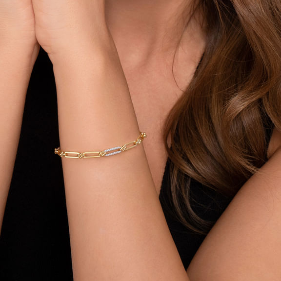 Diamond Paperclip Bracelet in 14K Two Tone Gold