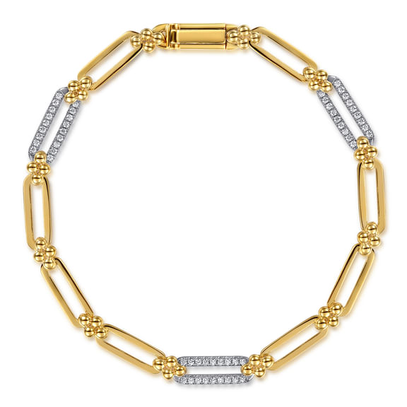 Diamond Paperclip Bracelet in 14K Two Tone Gold