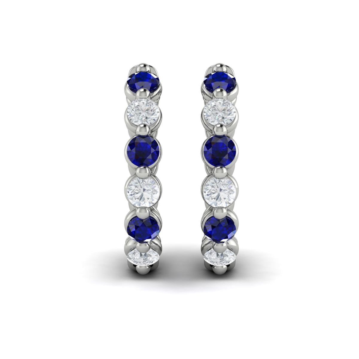 Diamond & Sapphire Hoop Earrings in 14K White Gold