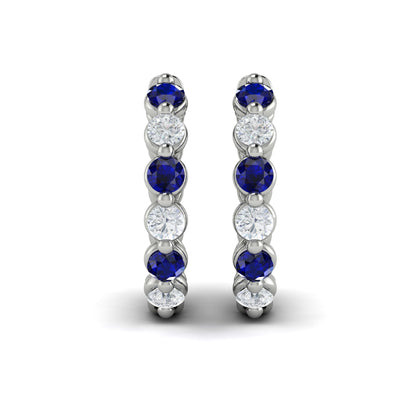Diamond & Sapphire Hoop Earrings in 14K White Gold