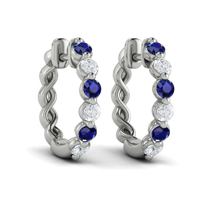 Diamond & Sapphire Hoop Earrings in 14K White Gold