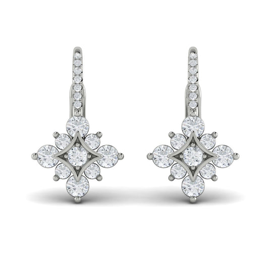 Diamond Burst Drop Earrings in 14K White Gold