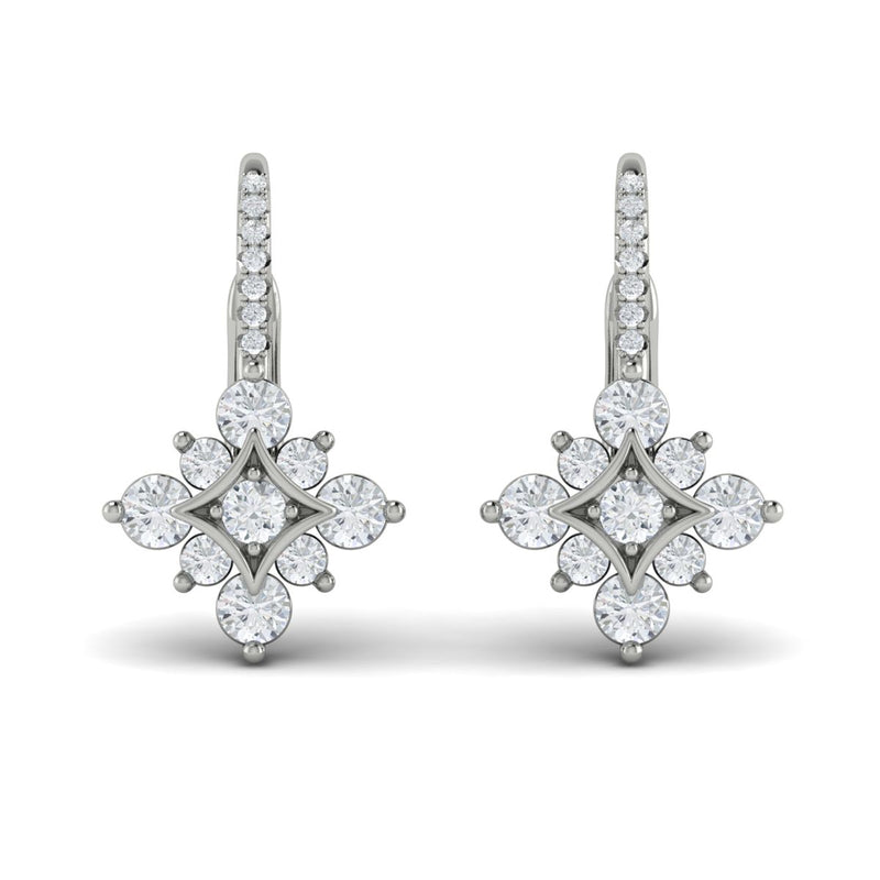 Diamond Burst Drop Earrings in 14K White Gold