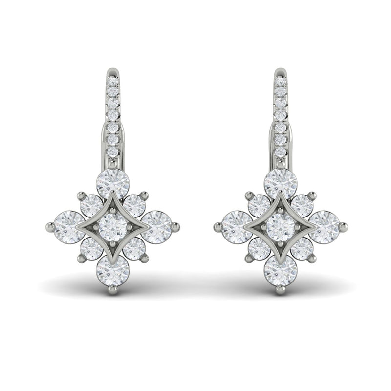 Diamond Burst Drop Earrings in 14K White Gold