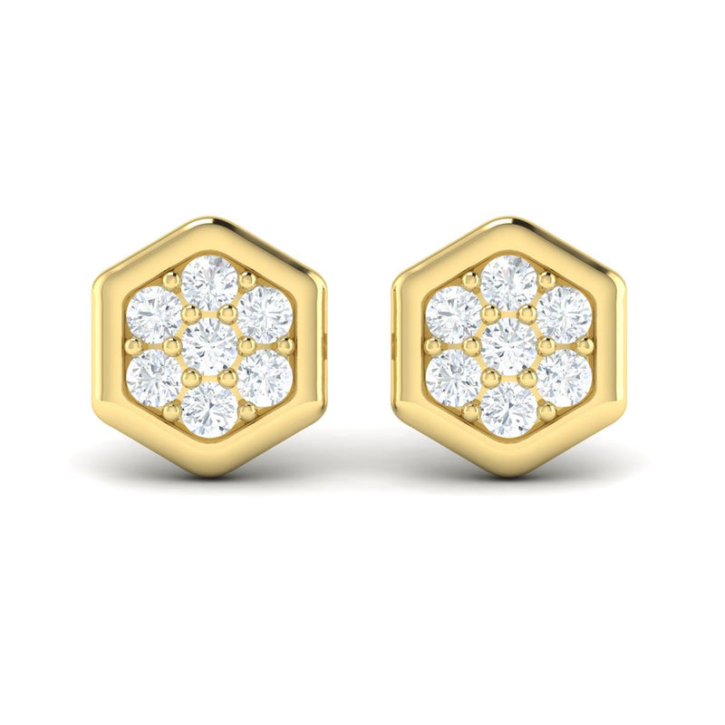 Diamond Hexagon Stud Earrings in 14K Yellow Gold
