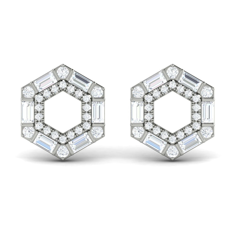 Diamond Open Hexagon Stud Earrings in 14K White Gold