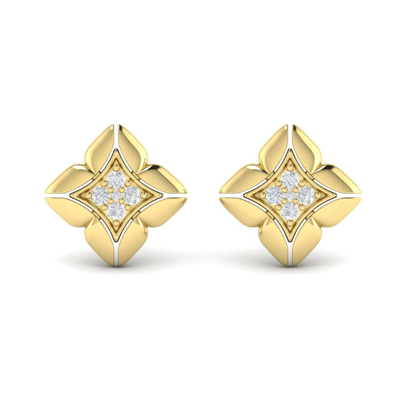 Diamond Floral Stud Earrings in 14K Yellow Gold