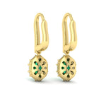 Emerald & Diamond Drop Earrings in 14K Yellow Gold